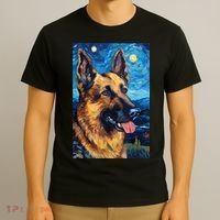 German Shepherd Painting Art Starry Night Sky Dog Van Gogh T-Shirt thumb 3