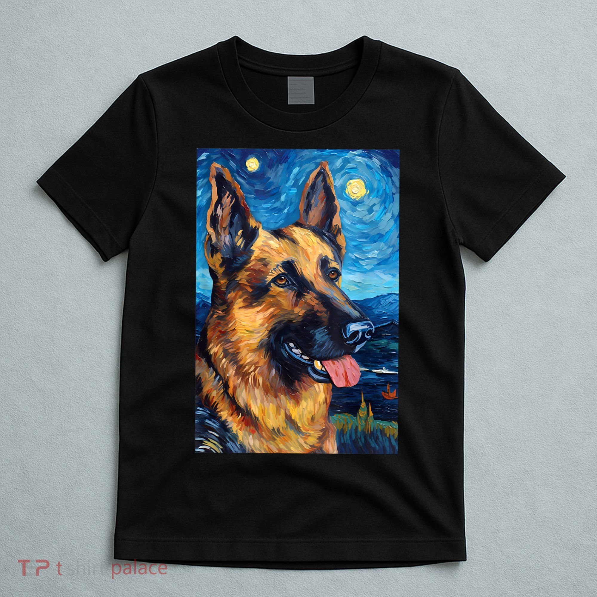 German Shepherd Painting Art Starry Night Sky Dog Van Gogh T-Shirt