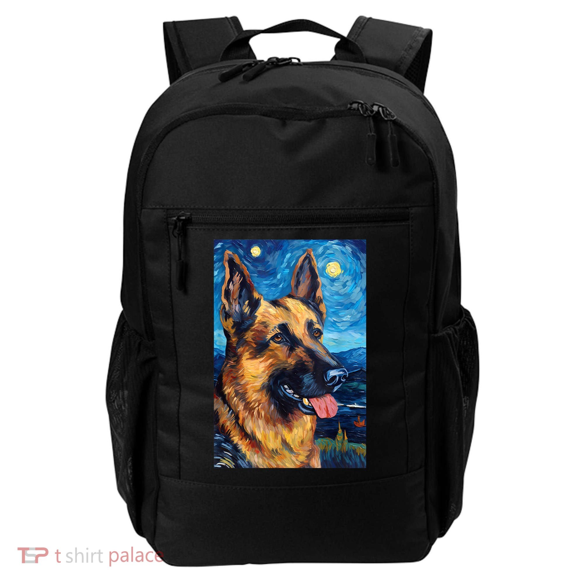 German Shepherd Painting Art Starry Night Sky Dog Van Gogh Backpack