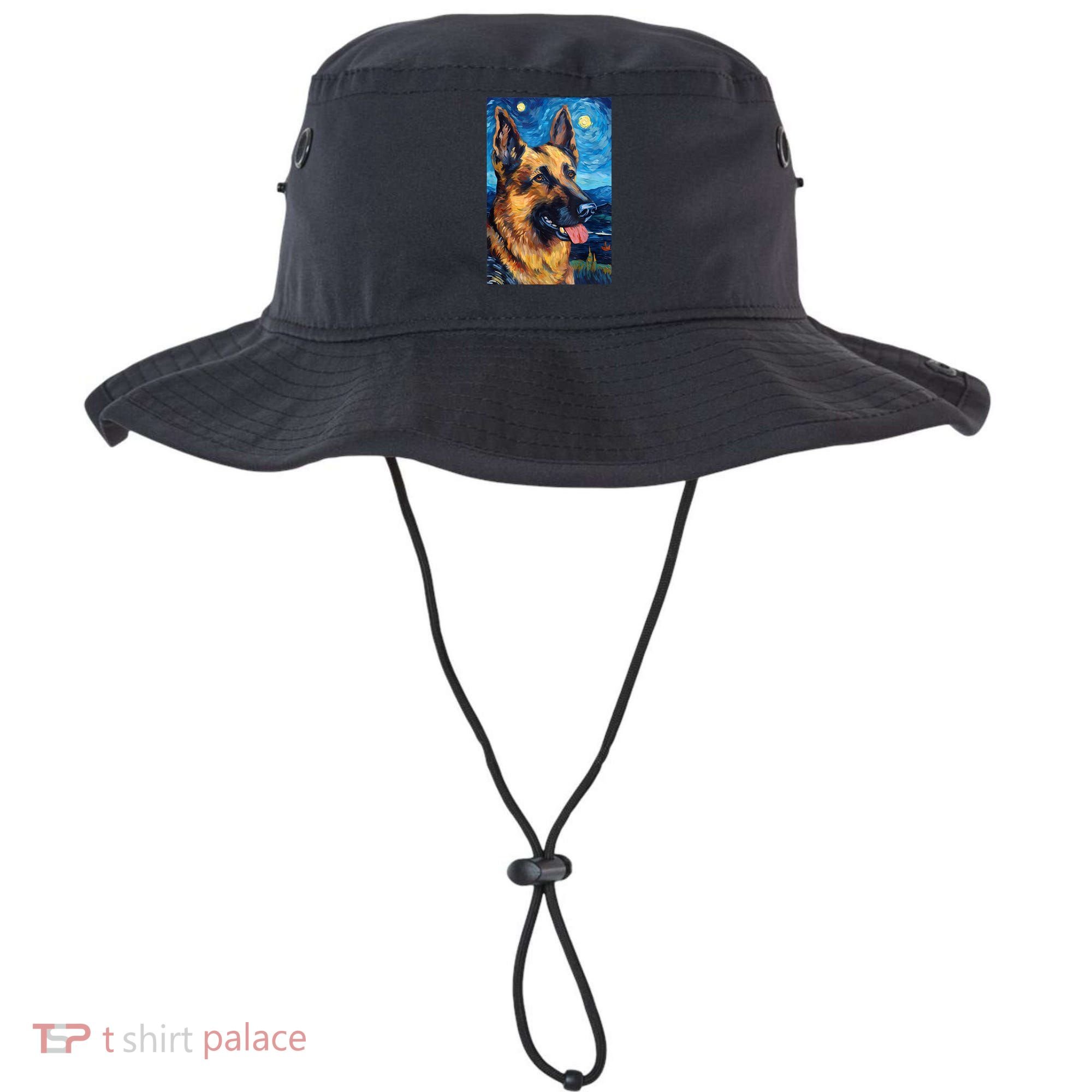 German Shepherd Painting Art Starry Night Sky Dog Van Gogh Bucket Hat