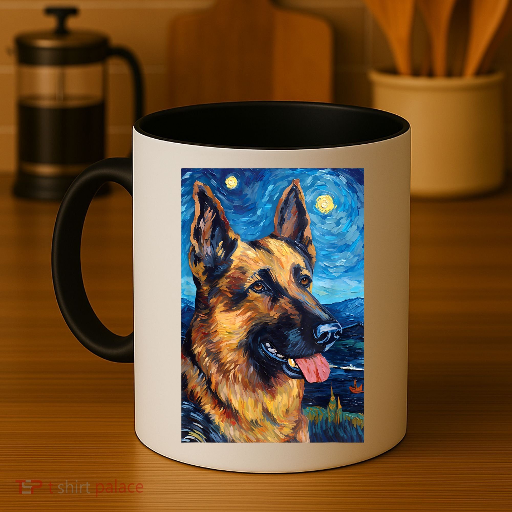 German Shepherd Painting Art Starry Night Sky Dog Van Gogh Coffee Mug