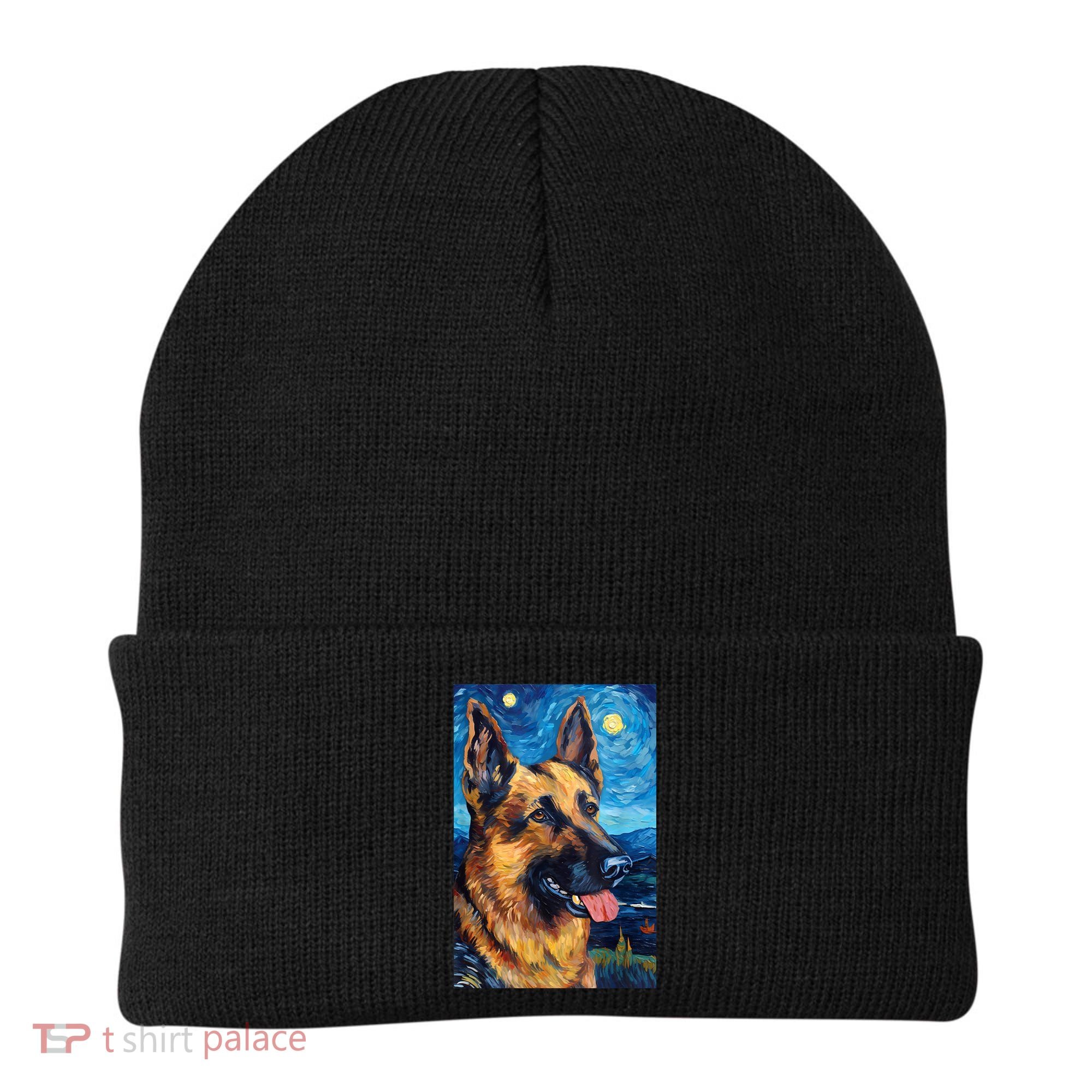 German Shepherd Painting Art Starry Night Sky Dog Van Gogh Beanie