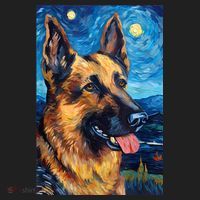 German Shepherd Painting Art Starry Night Sky Dog Van Gogh Beanie thumb 2
