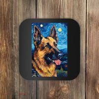 German Shepherd Painting Art Starry Night Sky Dog Van Gogh Coaster thumb 0