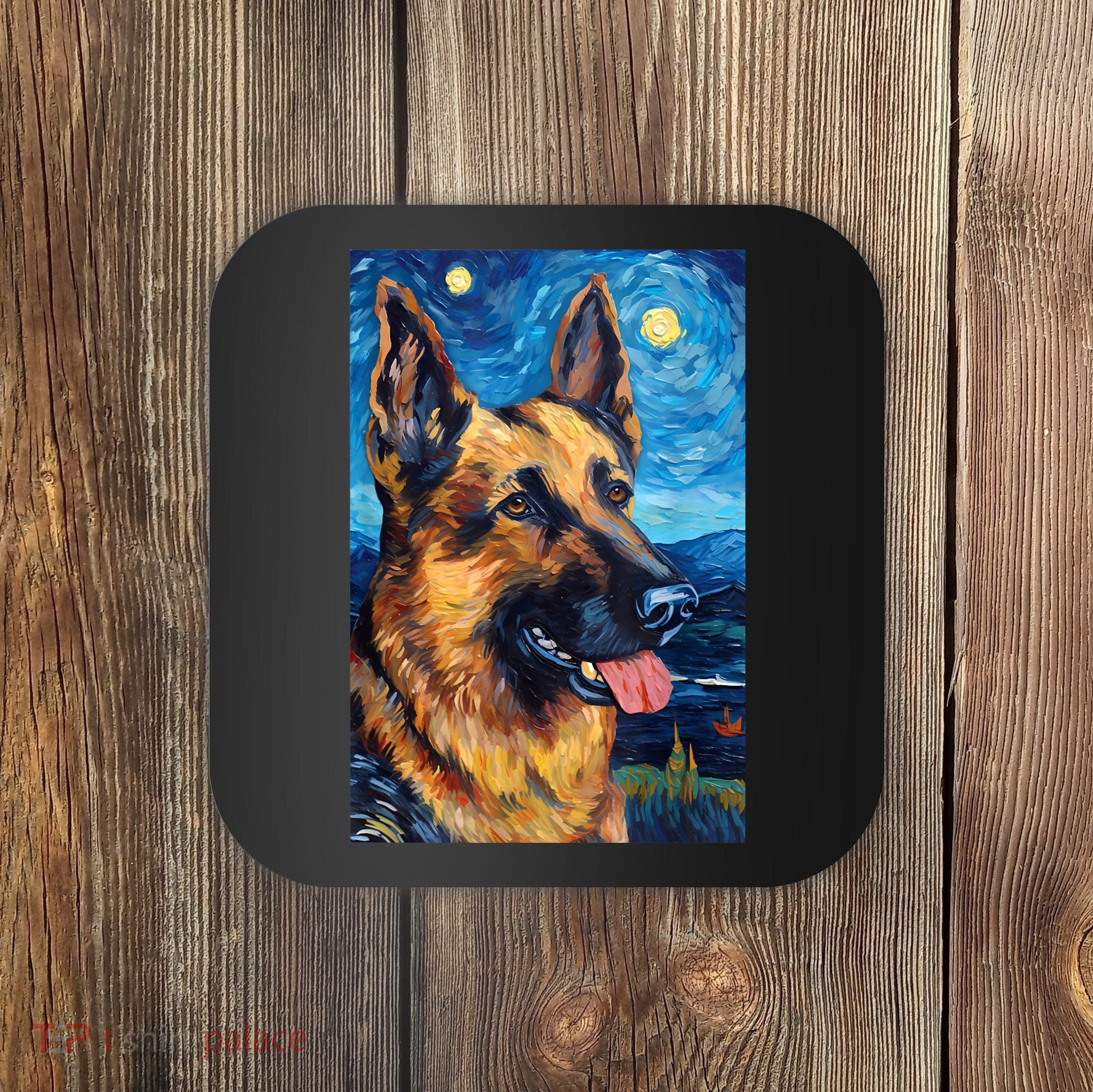German Shepherd Painting Art Starry Night Sky Dog Van Gogh Coaster