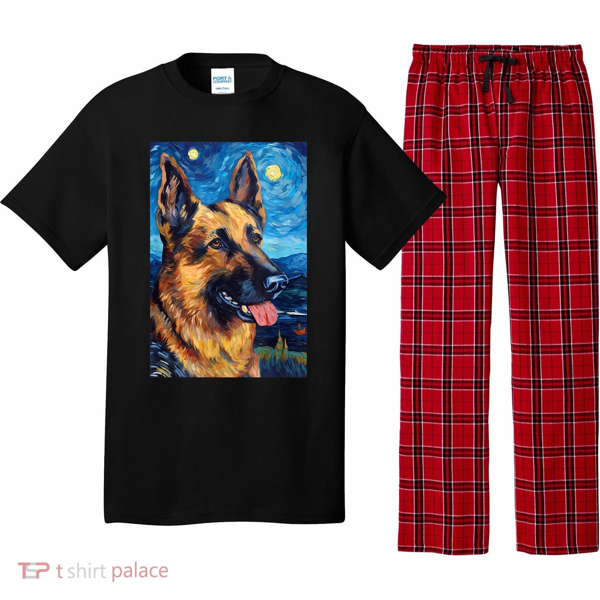 German Shepherd Painting Art Starry Night Sky Dog Van Gogh Pajama Set