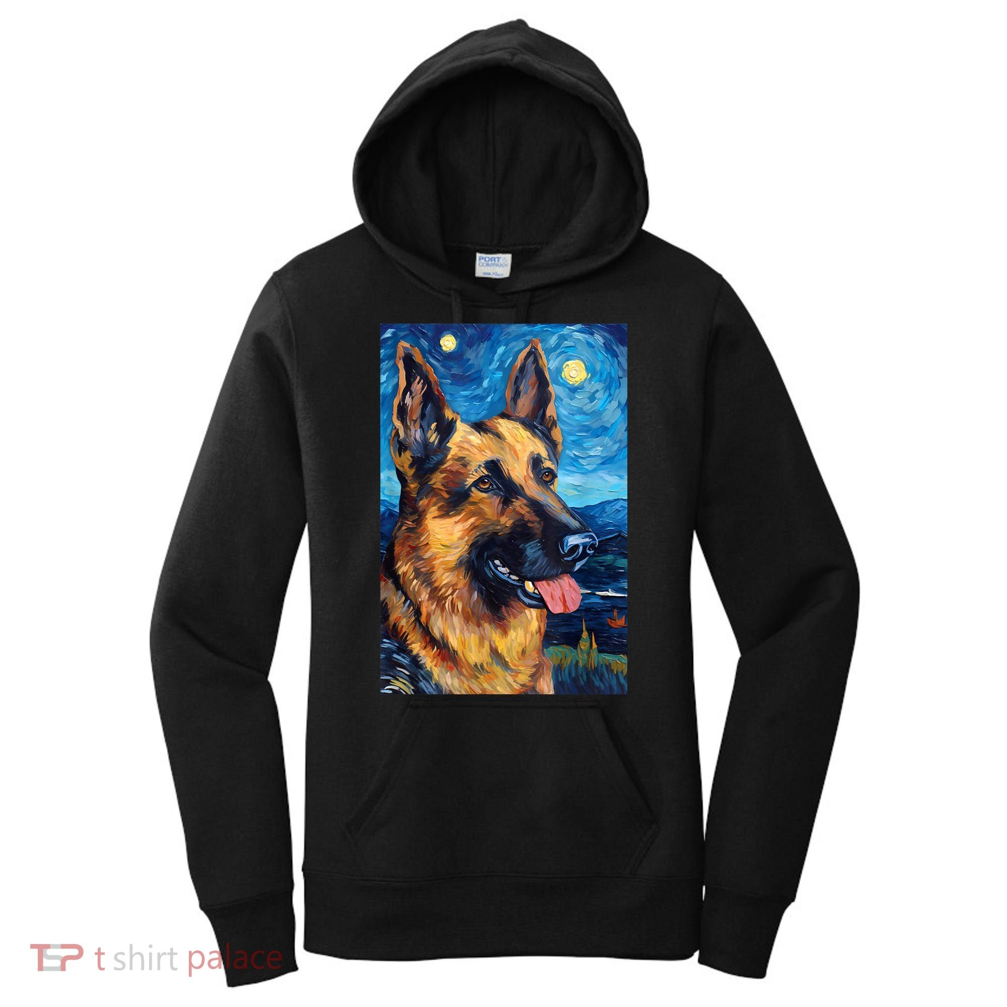 German Shepherd Painting Art Starry Night Sky Dog Van Gogh Women's Hoodie