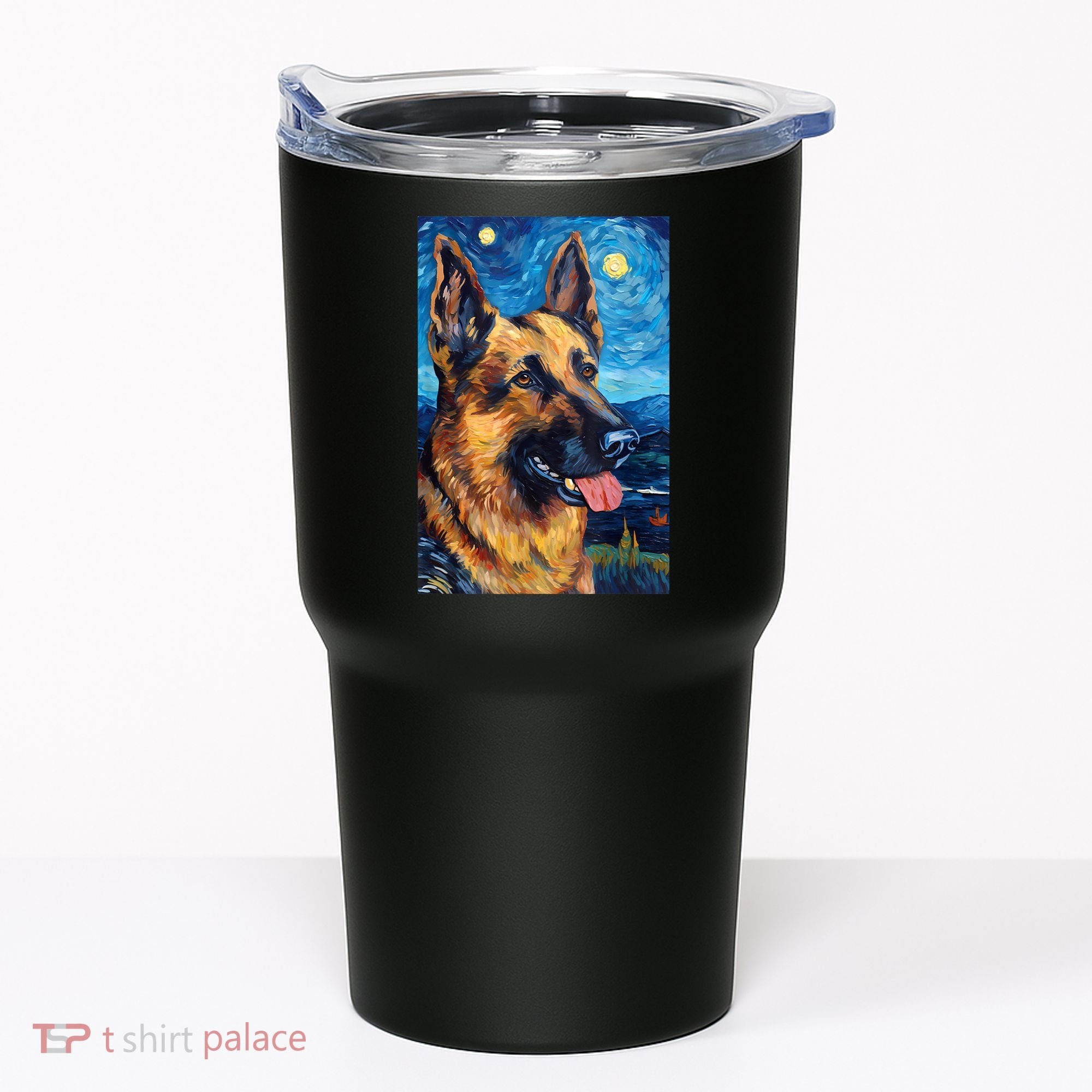 German Shepherd Painting Art Starry Night Sky Dog Van Gogh Tumbler