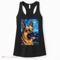 German Shepherd Painting Art Starry Night Sky Dog Van Gogh Women's Tank Top thumb 0