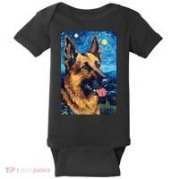 German Shepherd Painting Art Starry Night Sky Dog Van Gogh Baby Bodysuit thumb 0