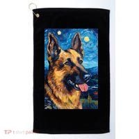 German Shepherd Painting Art Starry Night Sky Dog Van Gogh Golf Towel thumb 0