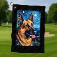 German Shepherd Painting Art Starry Night Sky Dog Van Gogh Golf Towel thumb 1
