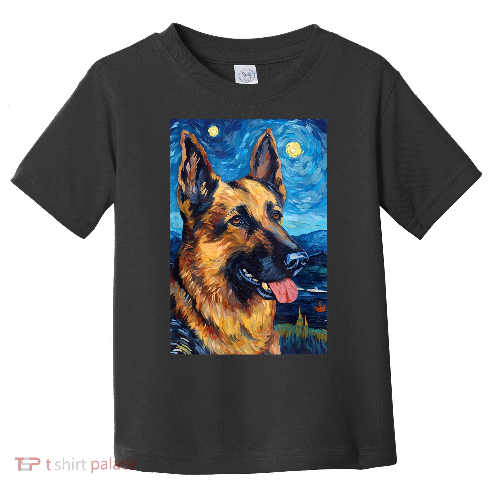 German Shepherd Painting Art Starry Night Sky Dog Van Gogh Toddler T-Shirt