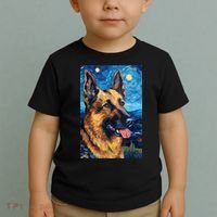 German Shepherd Painting Art Starry Night Sky Dog Van Gogh Toddler T-Shirt thumb 2