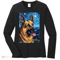 German Shepherd Painting Art Starry Night Sky Dog Van Gogh Women's Long Sleeve Shirt thumb 0