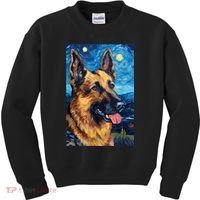 German Shepherd Painting Art Starry Night Sky Dog Van Gogh Kids Sweatshirt thumb 0