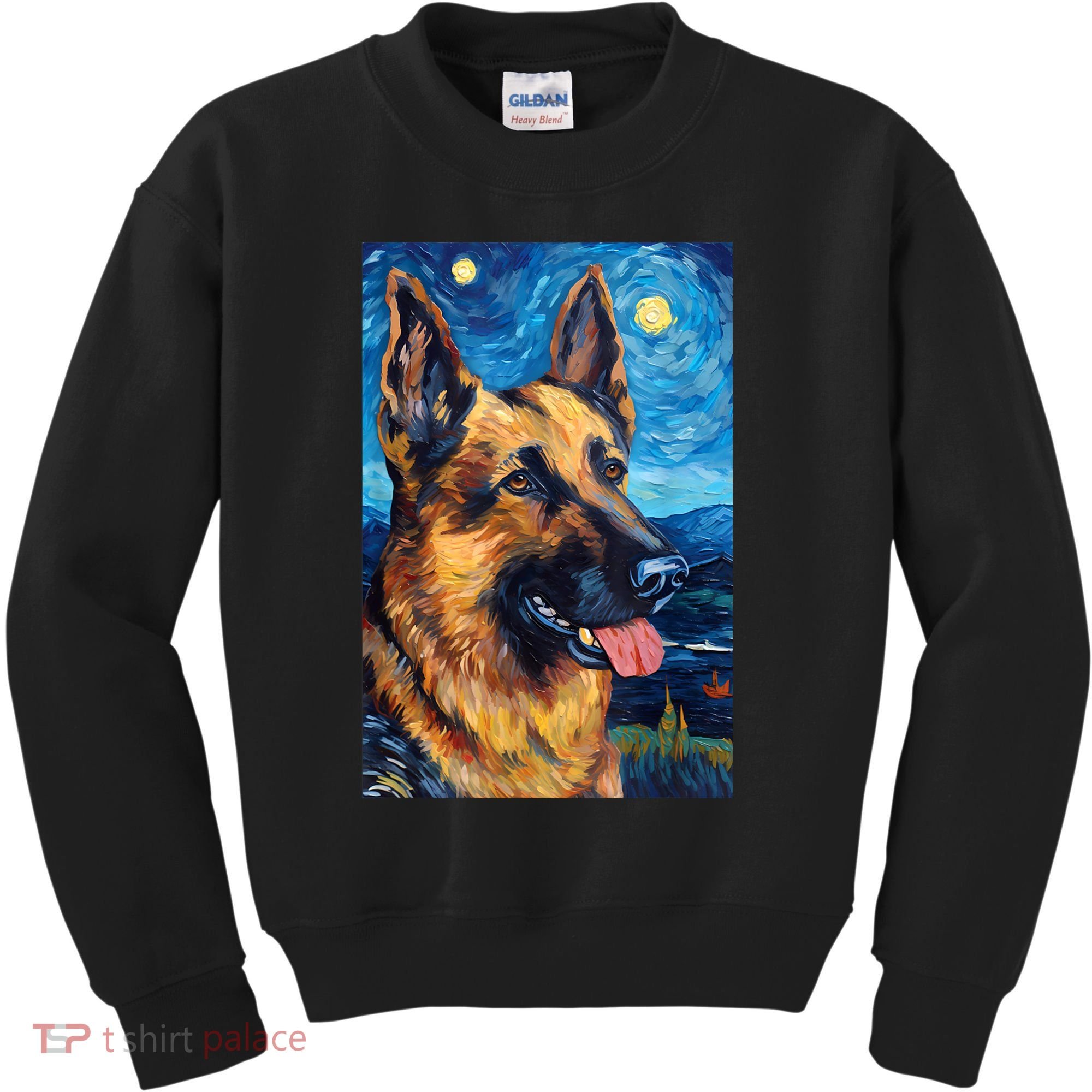 German Shepherd Painting Art Starry Night Sky Dog Van Gogh Kids Sweatshirt