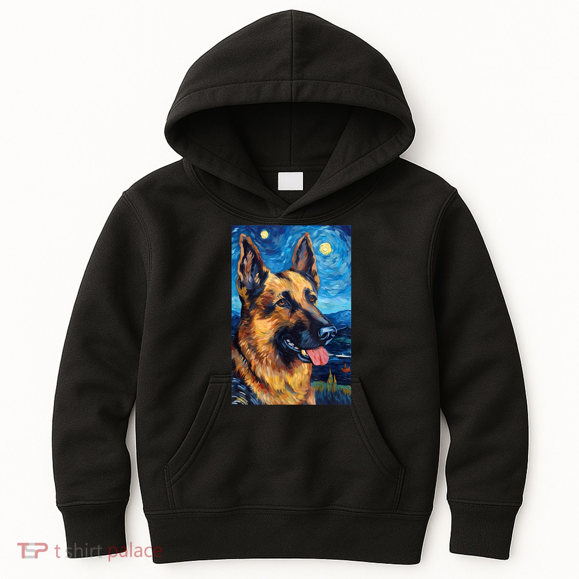 German Shepherd Painting Art Starry Night Sky Dog Van Gogh Kids Hoodie