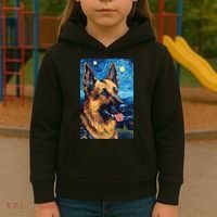 German Shepherd Painting Art Starry Night Sky Dog Van Gogh Kids Hoodie thumb 3