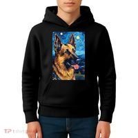 German Shepherd Painting Art Starry Night Sky Dog Van Gogh Kids Hoodie thumb 4