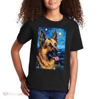 German Shepherd Painting Art Starry Night Sky Dog Van Gogh Kids T-Shirt thumb 2