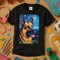 German Shepherd Painting Art Starry Night Sky Dog Van Gogh Kids T-Shirt thumb 3