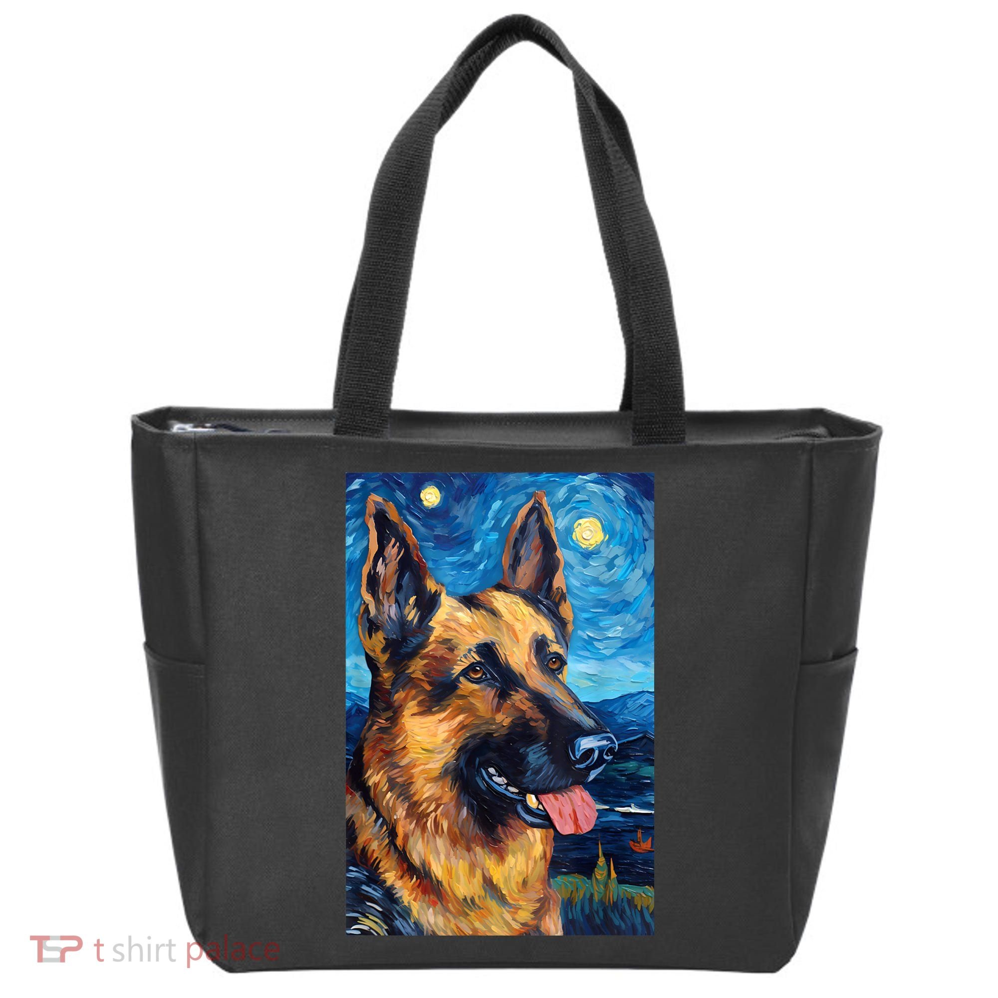 German Shepherd Painting Art Starry Night Sky Dog Van Gogh Tote Bag