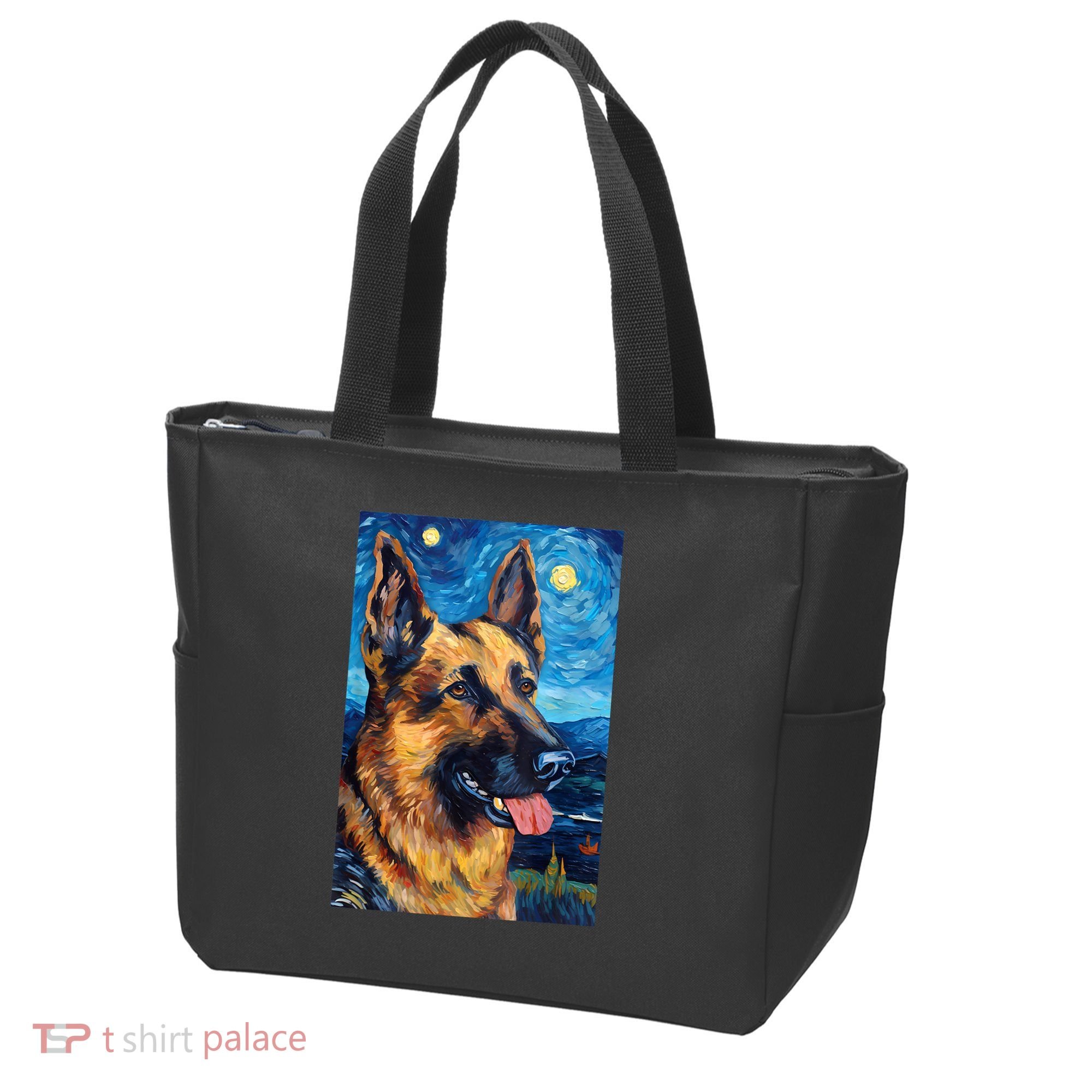 German Shepherd Painting Art Starry Night Sky Dog Van Gogh Tote Bag