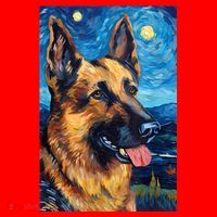 German Shepherd Painting Art Starry Night Sky Dog Van Gogh Santa Hat thumb 1