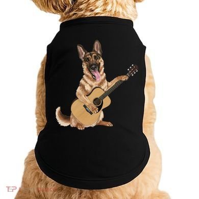 German Shepherd playing the acoustic guitar Doggie Tank