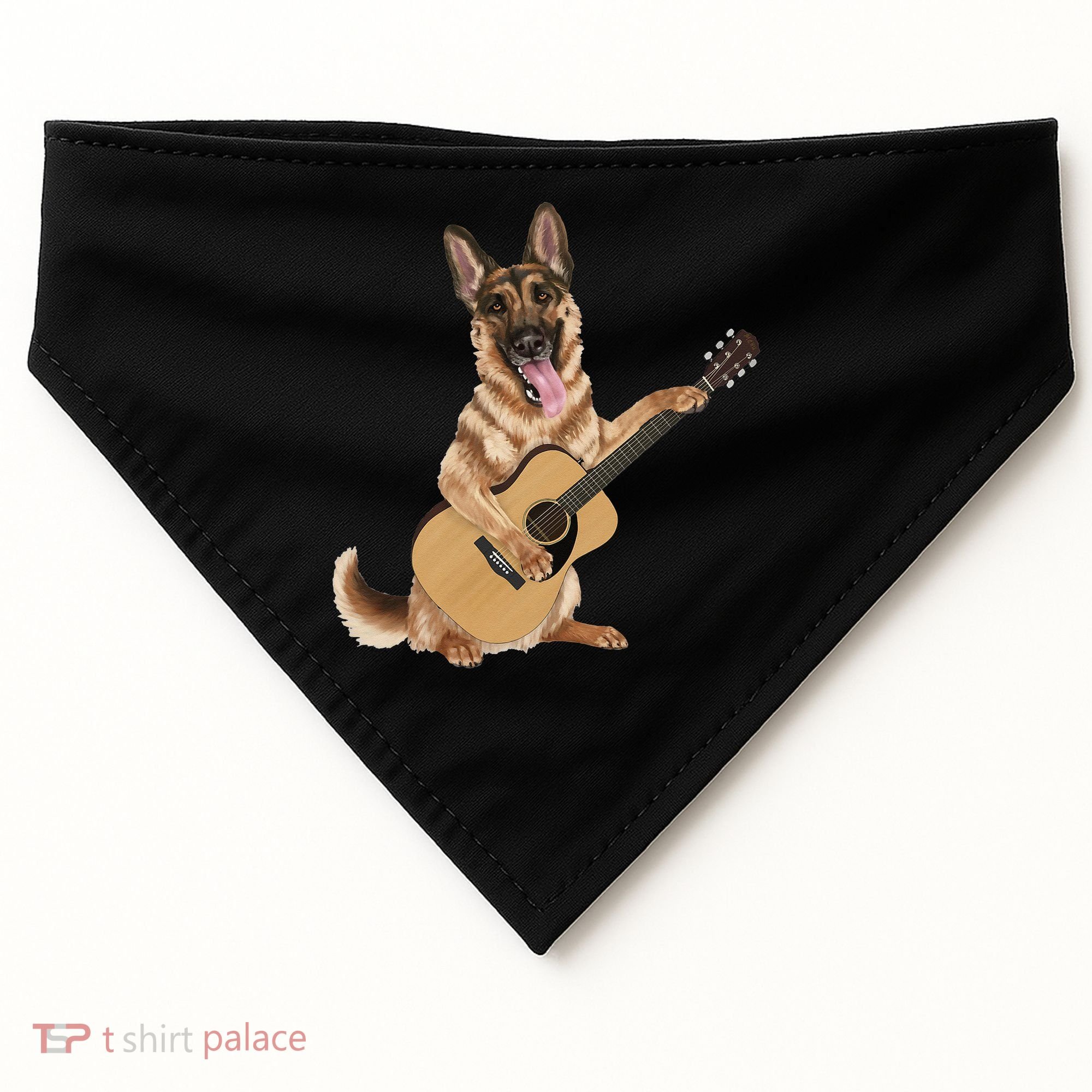 German Shepherd playing the acoustic guitar USA-Made Doggie Bandana