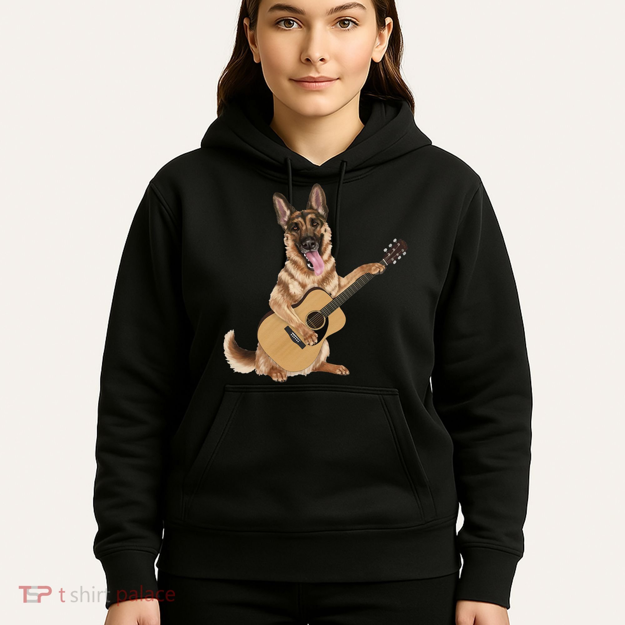 German Shepherd playing the acoustic guitar Hoodie