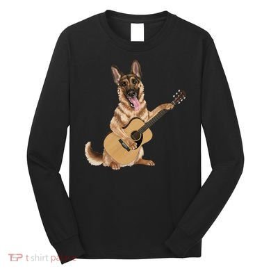 German Shepherd playing the acoustic guitar Long Sleeve Shirt