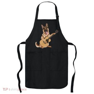 German Shepherd playing the acoustic guitar Apron