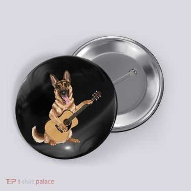 German Shepherd playing the acoustic guitar Button