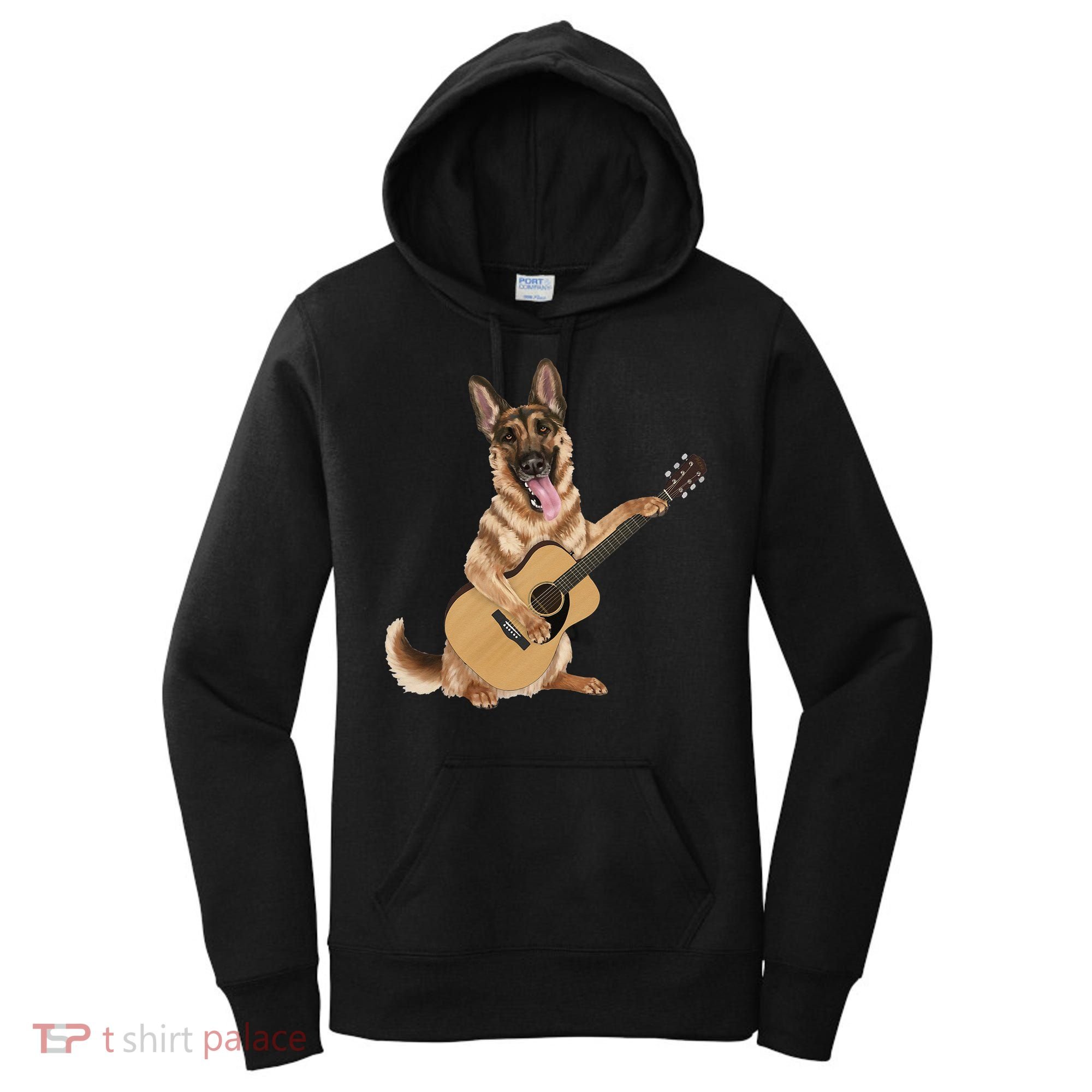German Shepherd playing the acoustic guitar Women's Hoodie