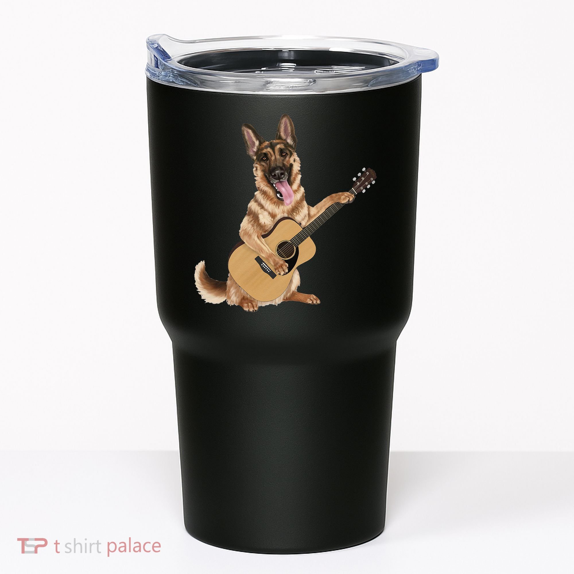 German Shepherd playing the acoustic guitar Tumbler