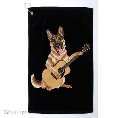 German Shepherd playing the acoustic guitar Golf Towel