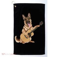 German Shepherd playing the acoustic guitar Golf Towel thumb 0