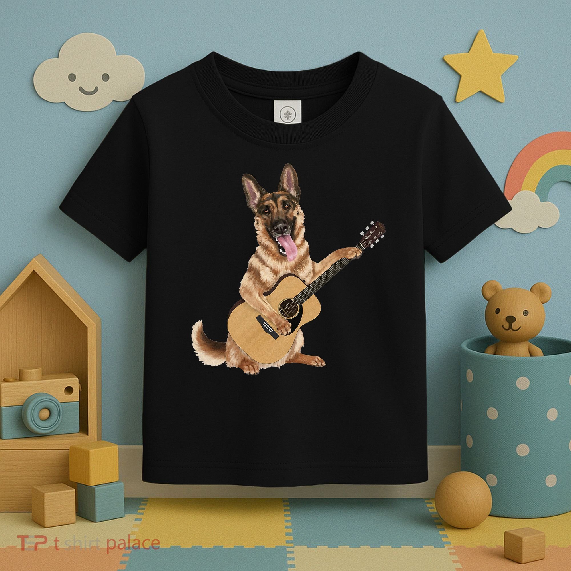 German Shepherd playing the acoustic guitar Toddler T-Shirt