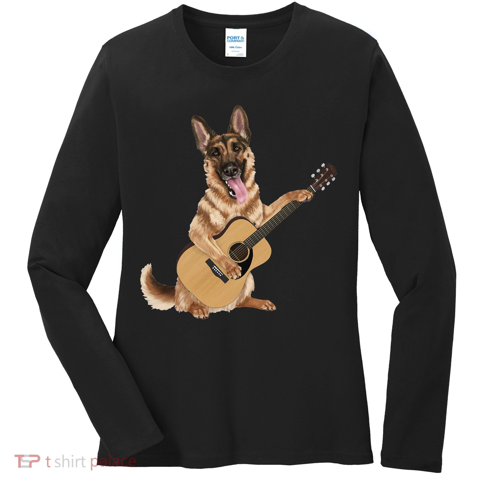 German Shepherd playing the acoustic guitar Women's Long Sleeve Shirt