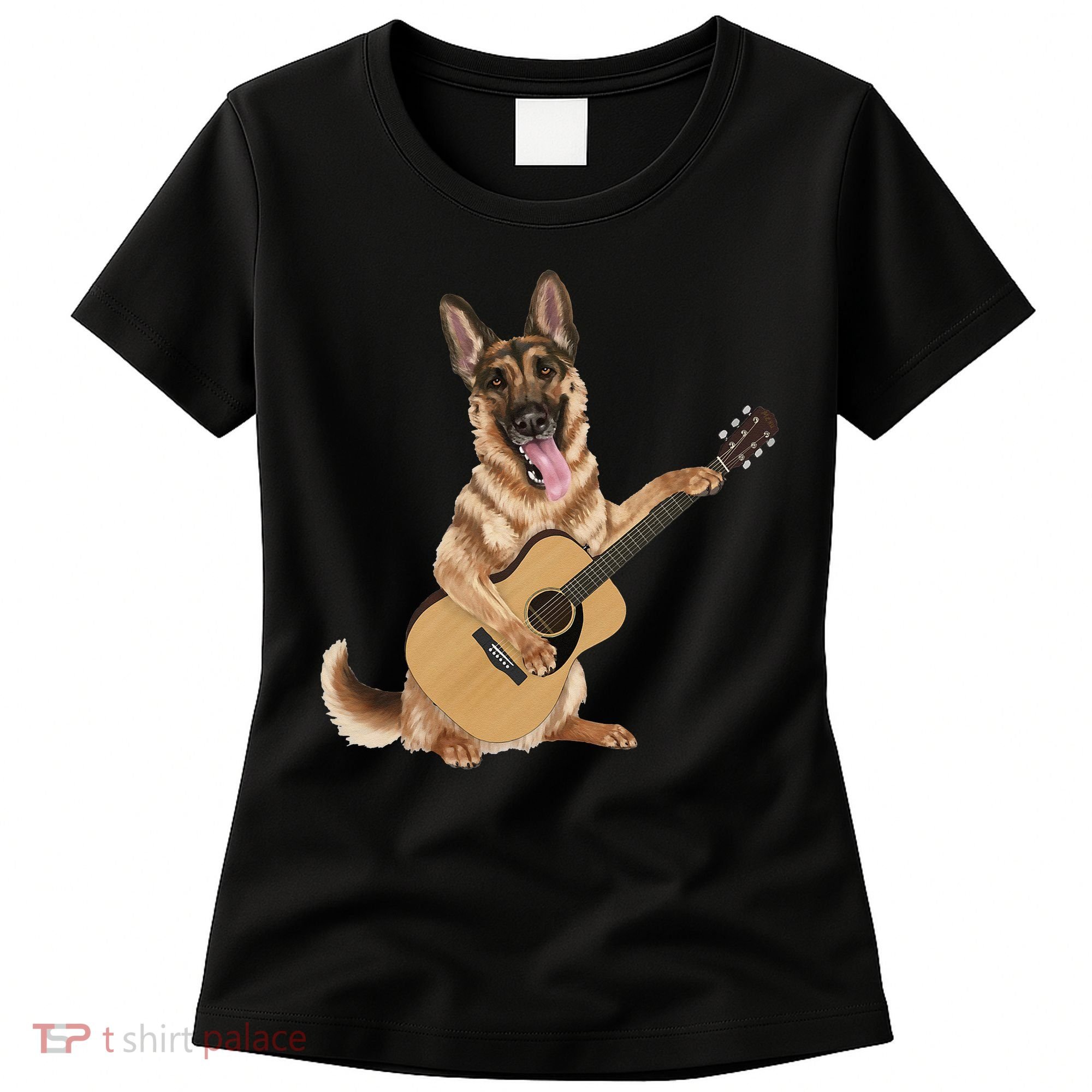 German Shepherd playing the acoustic guitar Women's T-Shirt