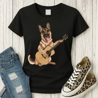 German Shepherd playing the acoustic guitar Women's T-Shirt thumb 3