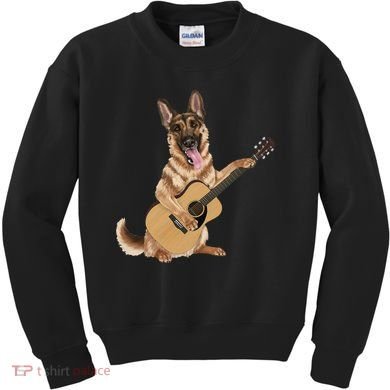 German Shepherd playing the acoustic guitar Kids Sweatshirt