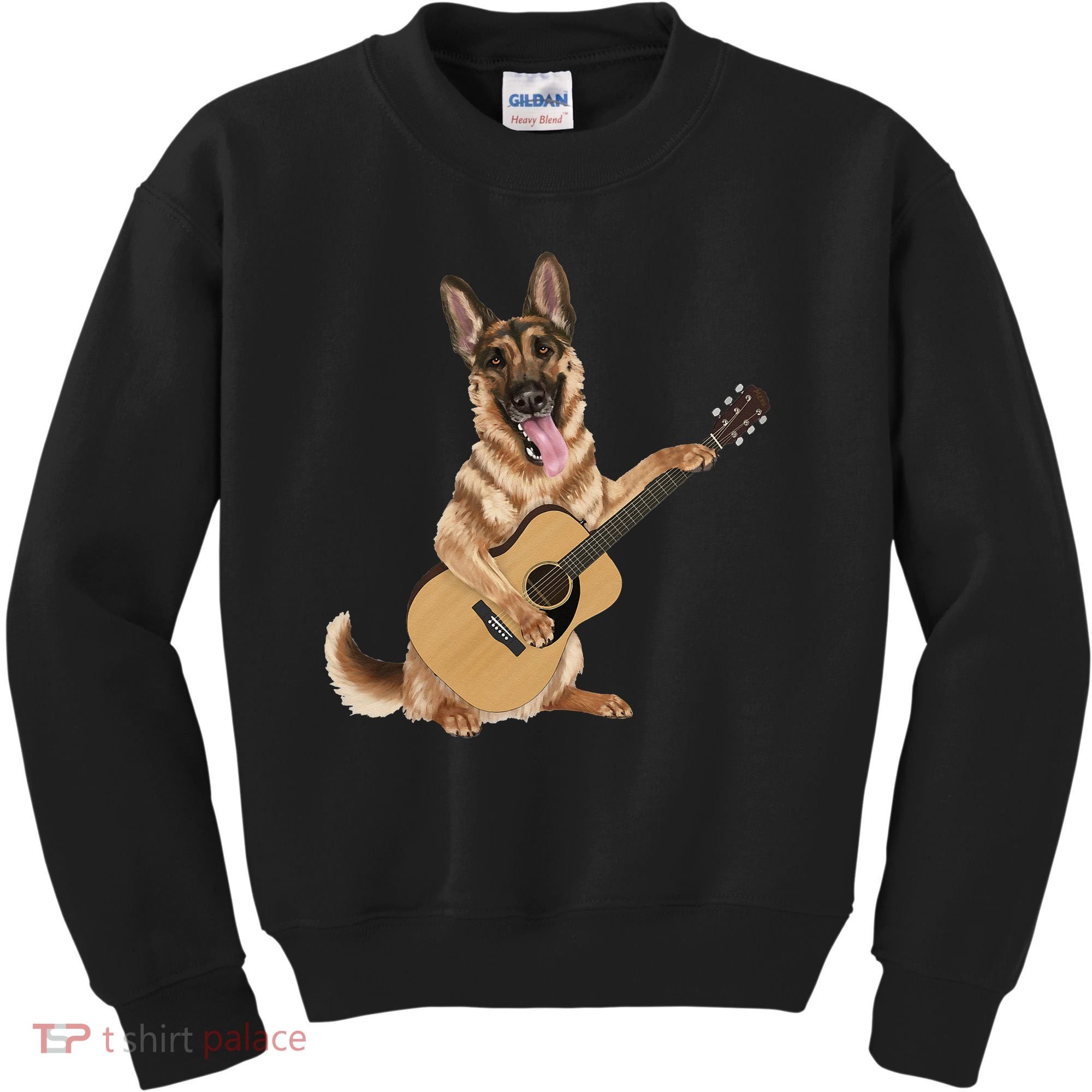 German Shepherd playing the acoustic guitar Kids Sweatshirt