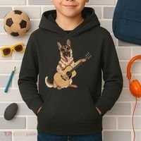 German Shepherd playing the acoustic guitar Kids Hoodie thumb 2