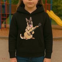 German Shepherd playing the acoustic guitar Kids Hoodie thumb 3