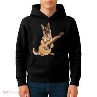 German Shepherd playing the acoustic guitar Kids Hoodie thumb 4