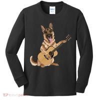 German Shepherd playing the acoustic guitar Kids Long Sleeve Shirt thumb 0