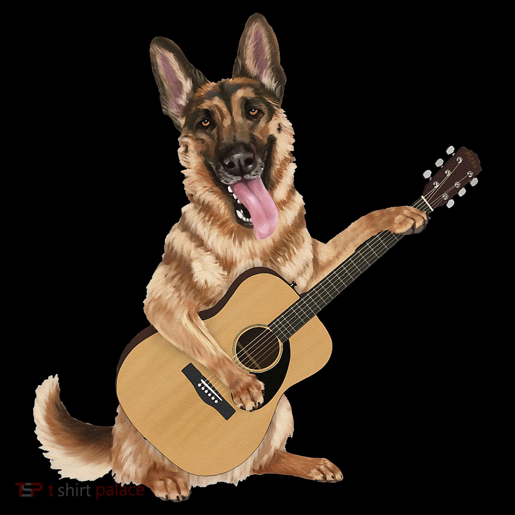 German Shepherd playing the acoustic guitar Kids Long Sleeve Shirt